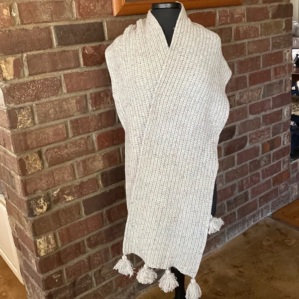 J. Crew grey multicolored wide woven wool knit sweater scarf‎ wrap